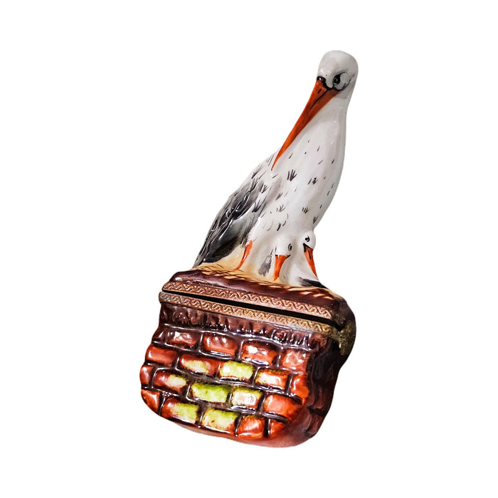Treasured French collectible: Stork Wall for Nursery Limoges box, painted by hand