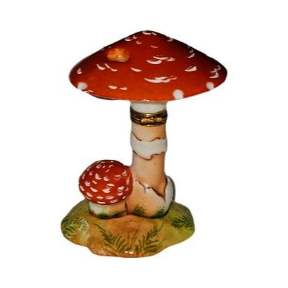 Painted details on the Large Yellow Mushroom Limoges box, French art in miniature