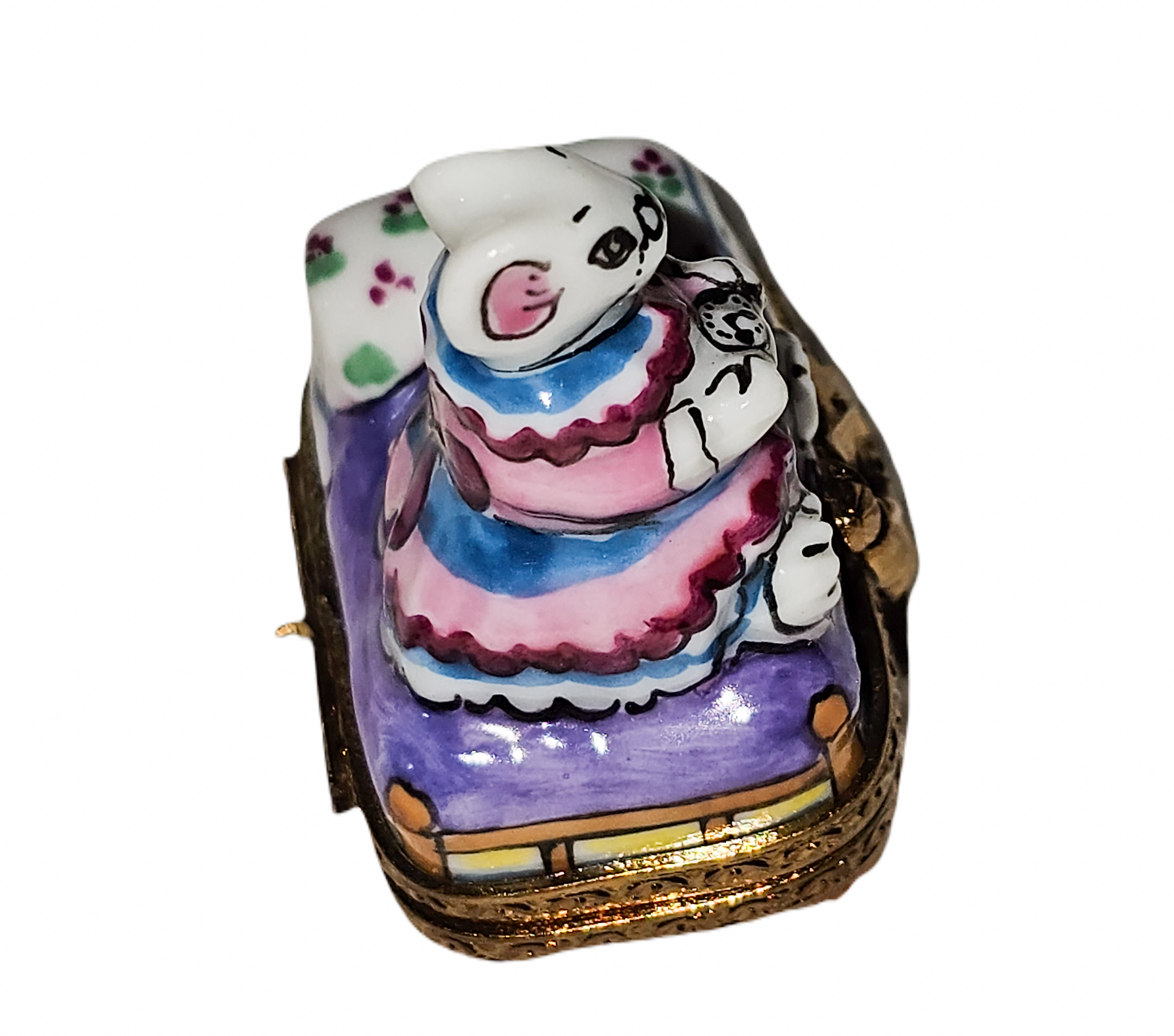 Small Mouse on Bed Limoges Box – Handcrafted French Porcelain