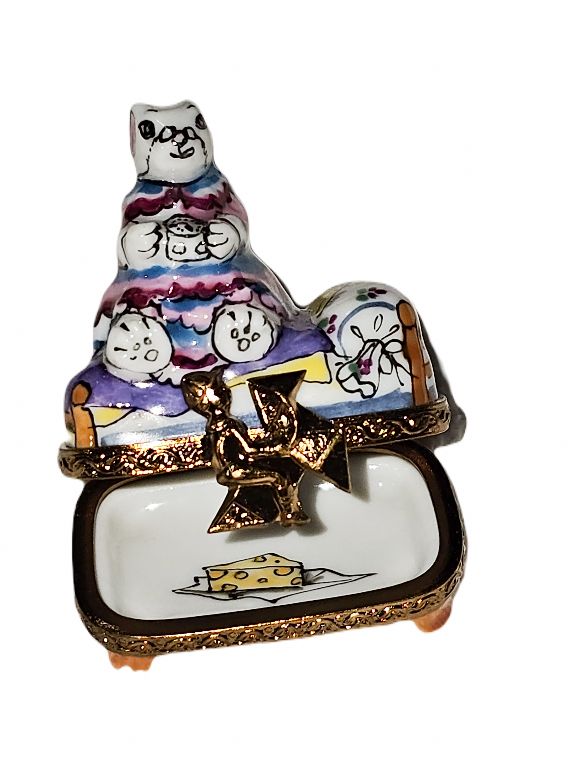 Small Mouse on Bed Limoges Box – Handcrafted French Porcelain