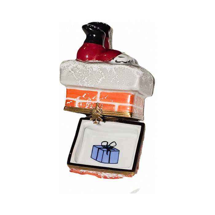 Painted details on the Santa Stuck in Chimney Limoges box, French art in miniature