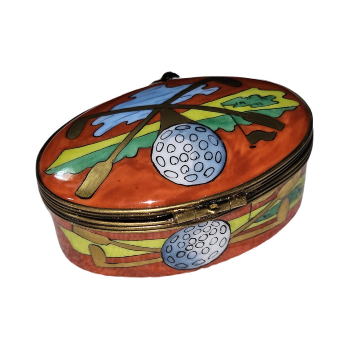 Hand-painted Oval Red Golf Limoges box, French artistry for lovers of fine art