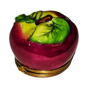 Artisan-painted Vibrant Red Apple Limoges box from France, a cherished collectible