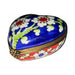 Painted details on the Blue Red Flowers Heart Limoges box, French art in miniature