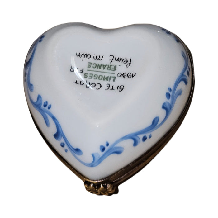 Artisan-painted Light Blue Flowers Heart Limoges box from France, a cherished collectible