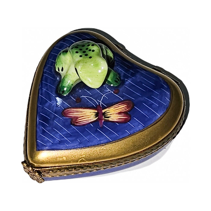 Collectible Frog on Water Heart Limoges box with artisan brushwork