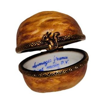 Artisan-painted Walnut Limoges box from France, a cherished collectible