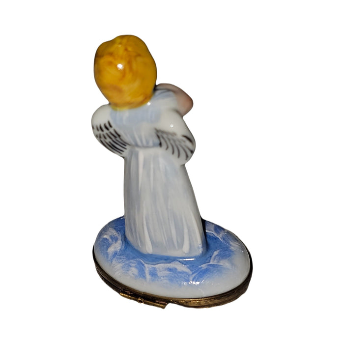 Collectible Angel Blue Gown Violin Limoges box with artisan brushwork