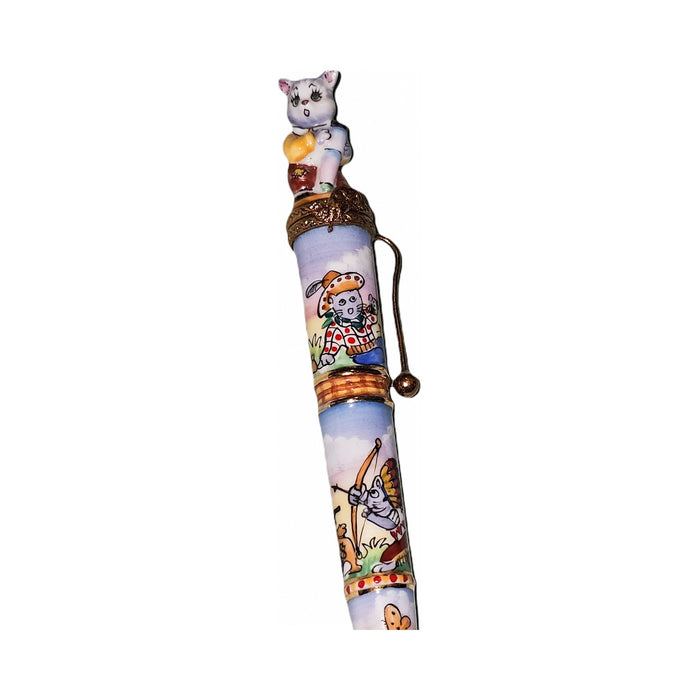 Blue Cat Fountain Pen Limoges box painted by hand in Limoges, France, a gift to treasure