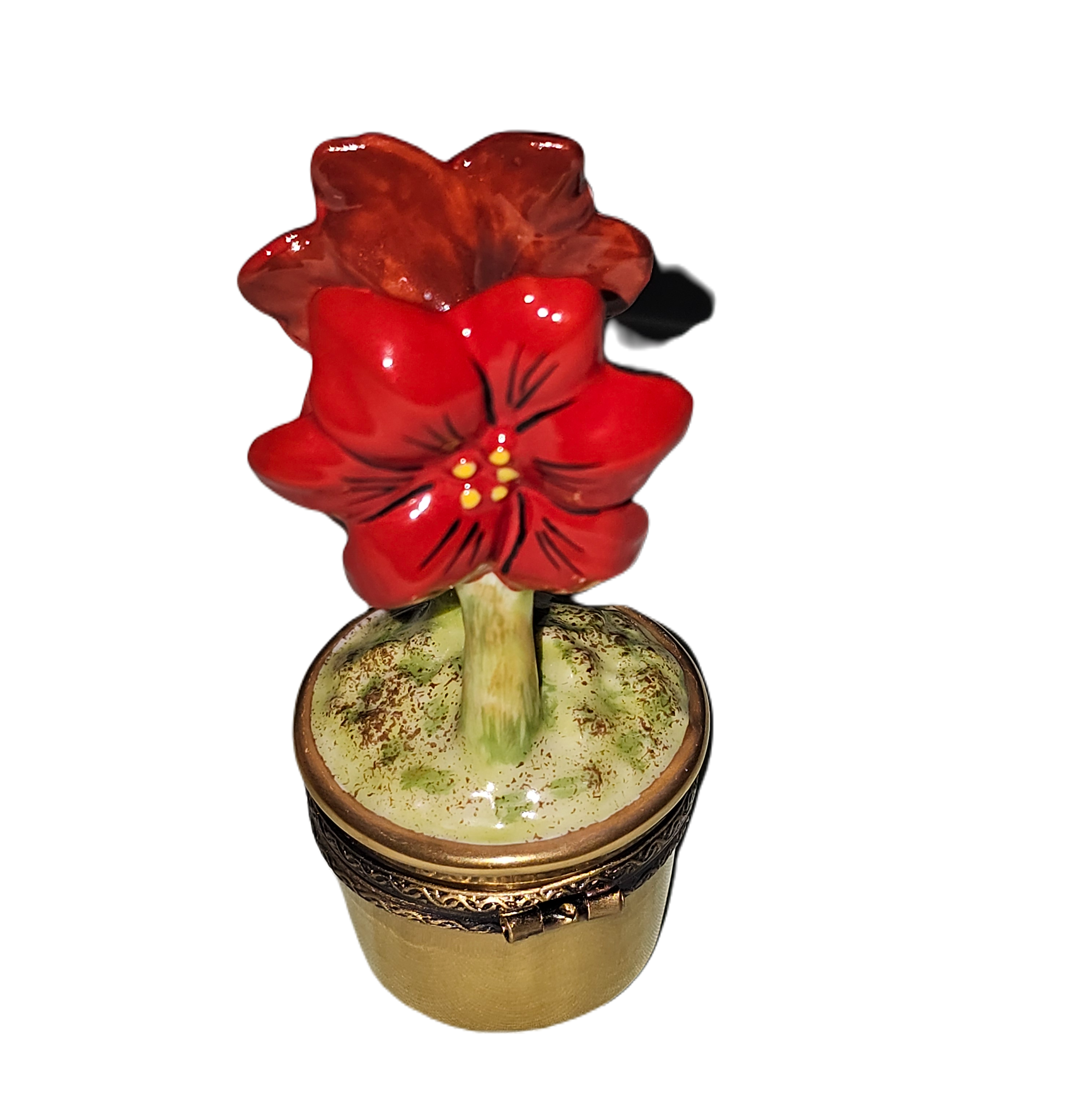 Limoges フラワーベース Vibrant Red Flower Limoges Box for Home Decor