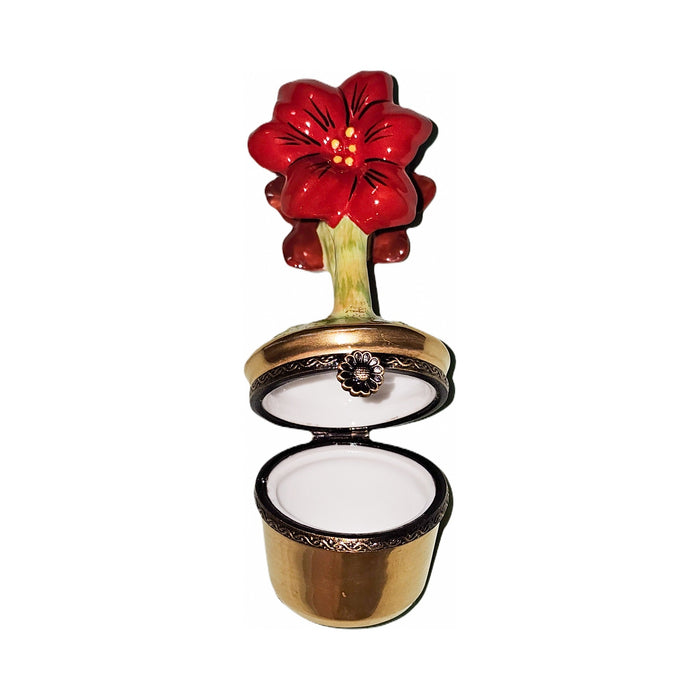 Collectible Red Flowers in Gold Pot Limoges box with artisan brushwork