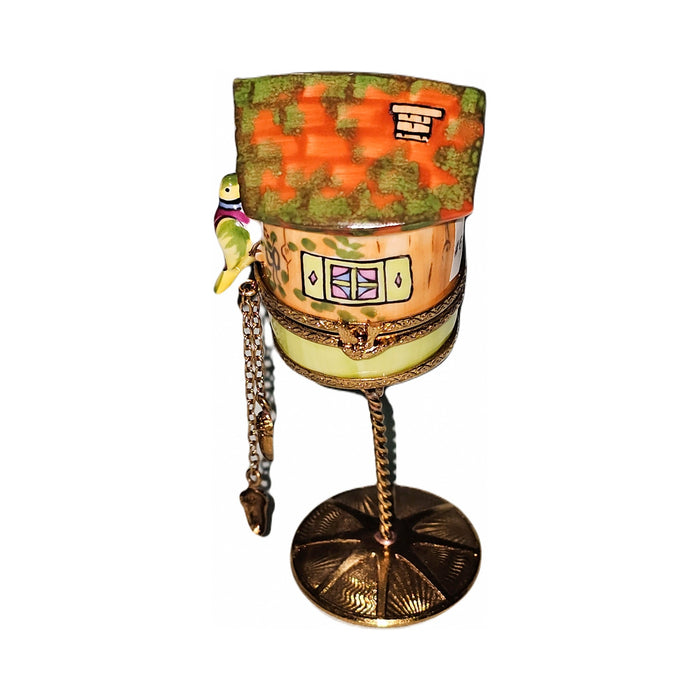 Authentic Orange Birdhouse on Stand Limoges box, hand-painted in France, from Limoges Boutique