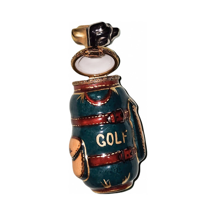 Treasured French collectible: Dark Green Golf Bag Limoges box, painted by hand