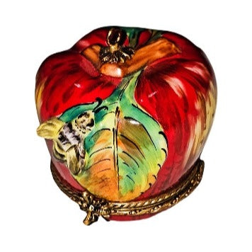 Genuine Apple with Bee Large Unsigned Limoges box painted by hand in France, from Limoges Boutique