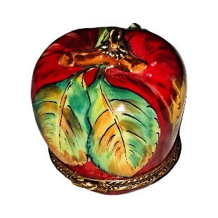 Fine French craftsmanship on the Apple with Bee Large Unsigned Limoges box, painted by hand