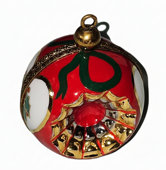 Elegant Red Christmas Ornament for Holiday Cheer Porcelain Limoges xmas French Trinket Box