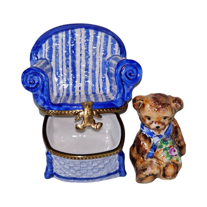 Every brushstroke by hand on the Removable Teddy Bear in Blue Shair Limoges box from France