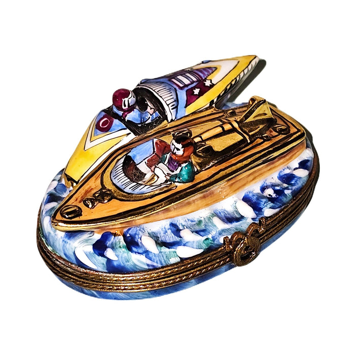 Artisan-painted Two Speedboats Limoges box from France, a cherished collectible