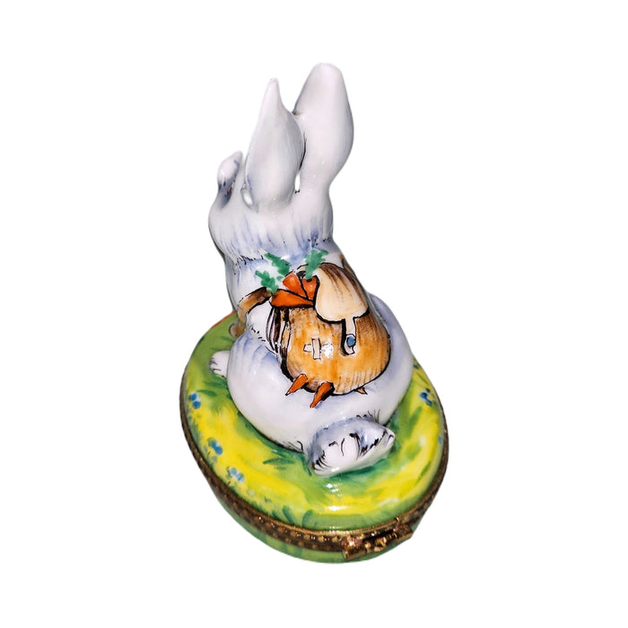 Hand-painted White Rabbit with Backpack Limoges box, French artistry for lovers of fine art