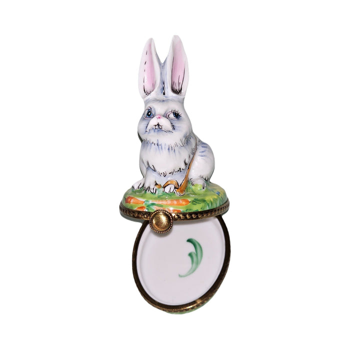 Every brushstroke by hand on the White Rabbit with Backpack Limoges box from France