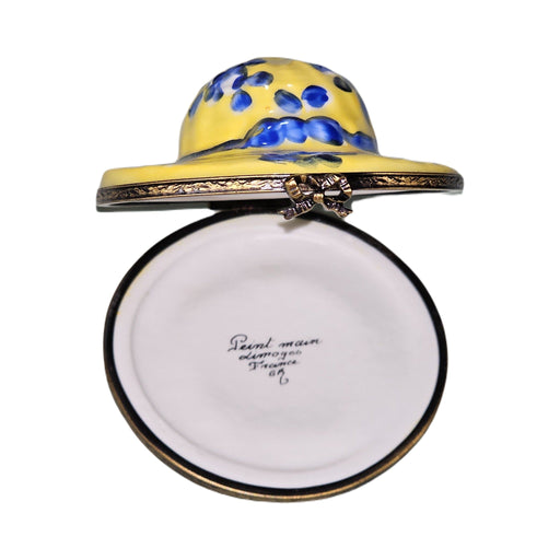 Treasured French collectible: Yellow Bonnet Hat Blue Limoges box, painted by hand