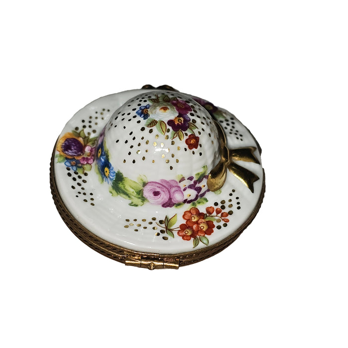 Elegant Floral Limoges Box for Gift Giving Porcelain Limoges garden hat French Trinket Box