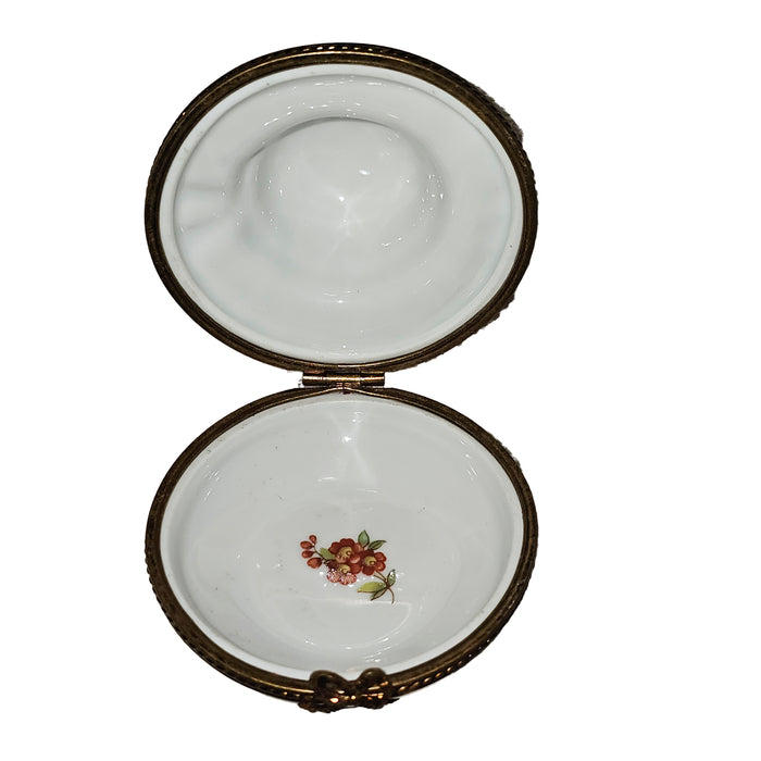 Elegant Floral Limoges Box for Gift Giving Porcelain Limoges garden hat French Trinket Box