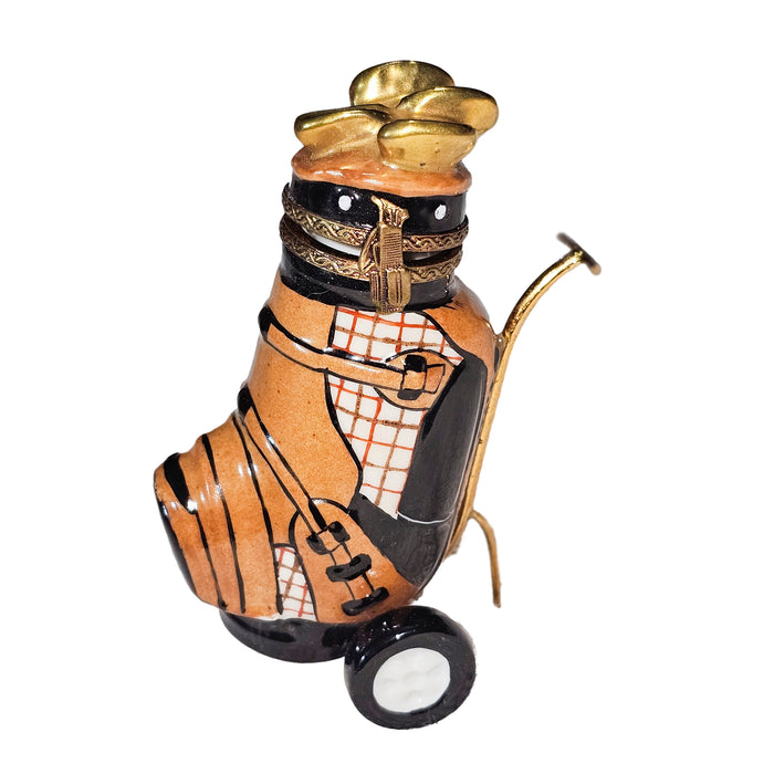 Brown Golf Bag Limoges Box for Golf Enthusiasts Porcelain Limoges golf French Trinket Box