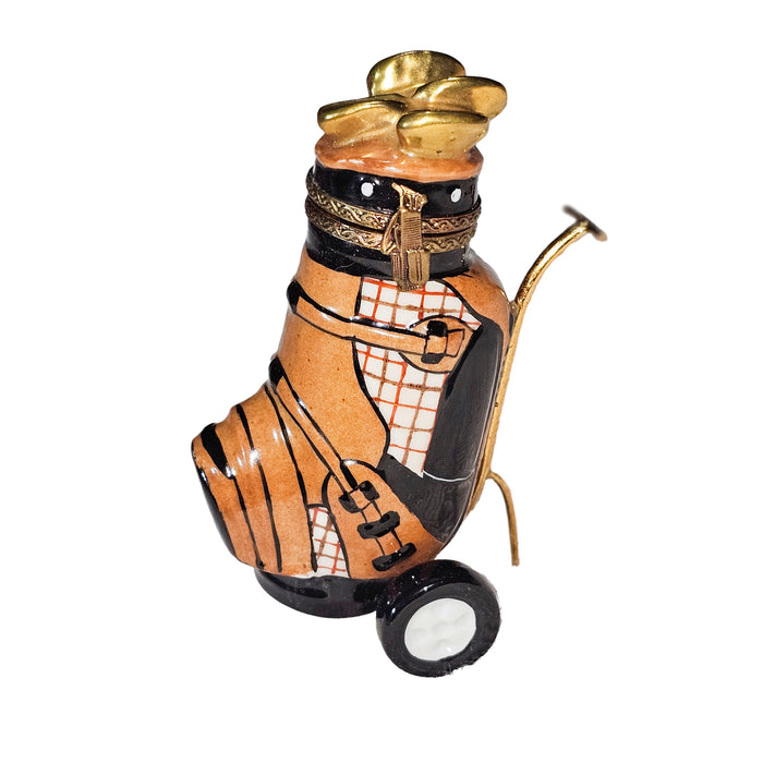 Brown Golf Bag Limoges Box for Golf Enthusiasts Porcelain Limoges golf French Trinket Box