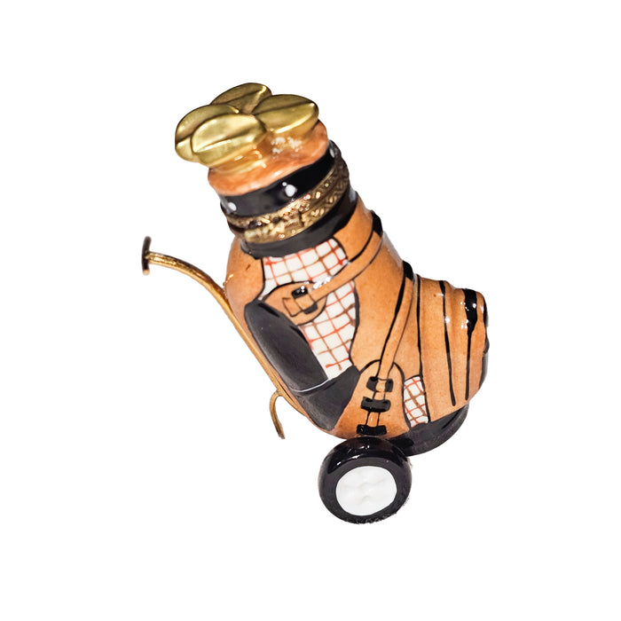 Brown Golf Bag Limoges Box for Golf Enthusiasts Porcelain Limoges golf French Trinket Box