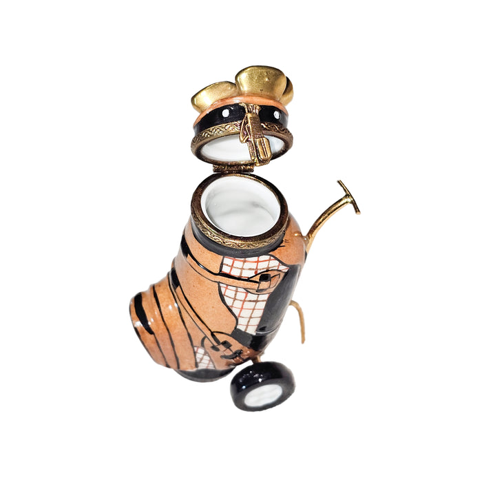 Brown Golf Bag Limoges Box for Golf Enthusiasts Porcelain Limoges golf French Trinket Box
