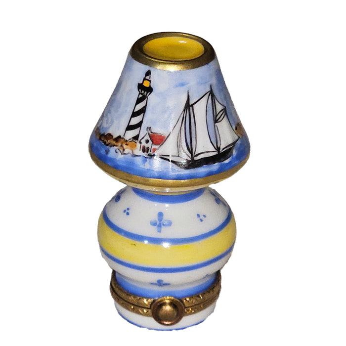 Light Blue Sailboat Lamp for Coastal Decor Porcelain Limoges home furniture French Trinket Box