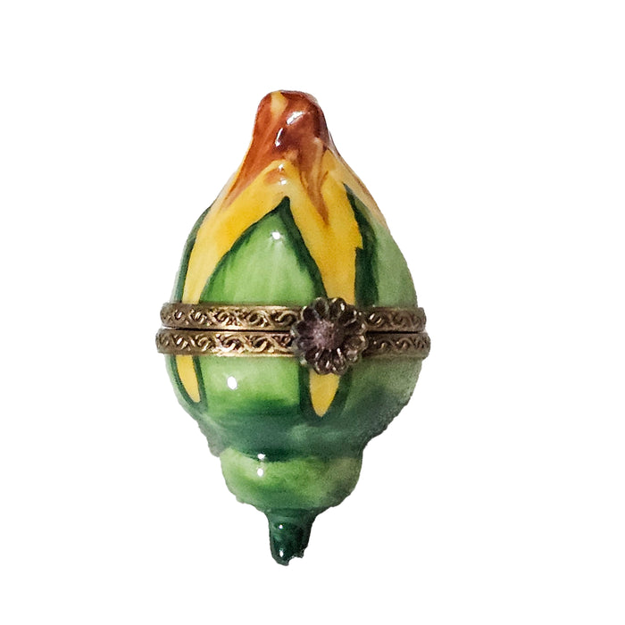 Yellow Rose Bud Keepsake Box Porcelain Limoges Flower French Trinket Box