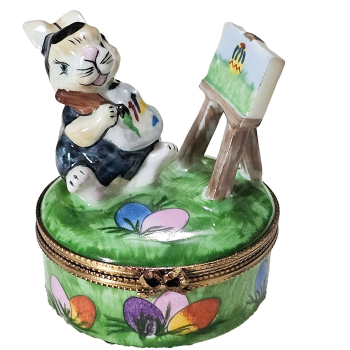 Easter Bunny Box for Art Lovers Porcelain Limoges Rabbit mice French Trinket Box