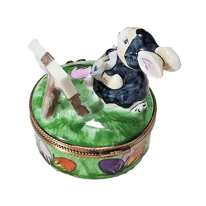Easter Bunny Box for Art Lovers Porcelain Limoges Rabbit mice French Trinket Box