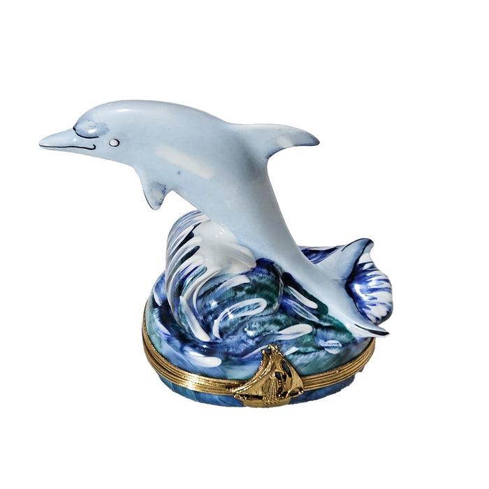 Dolphin Delight for Ocean Lovers Porcelain Limoges beach ocean fish French Trinket Box