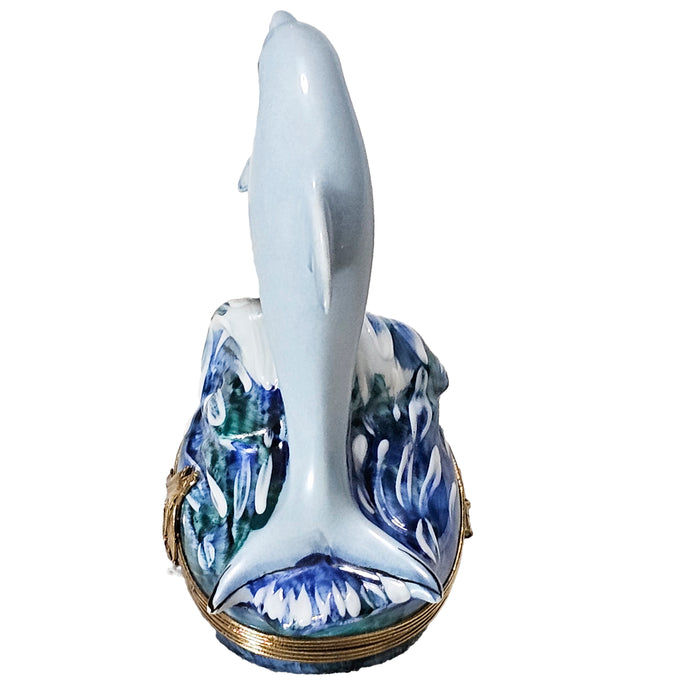 Dolphin Delight for Ocean Lovers Porcelain Limoges beach ocean fish French Trinket Box