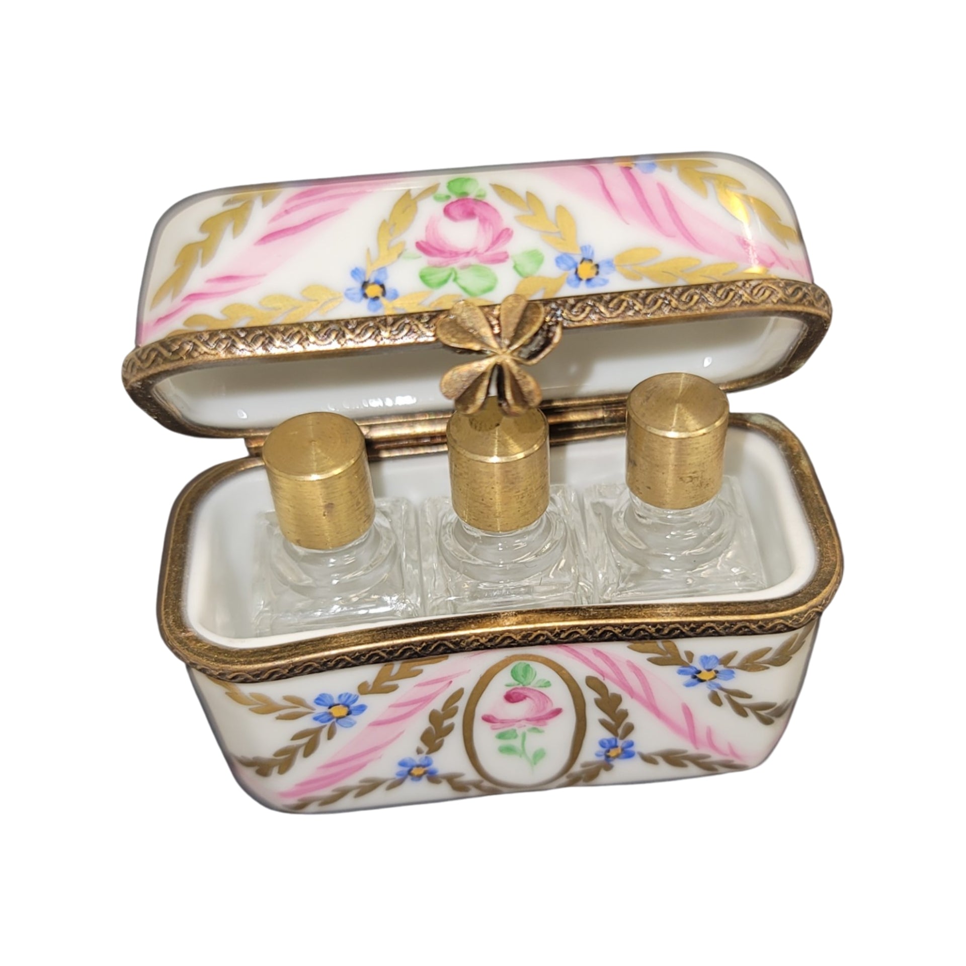 3 Perfume Pink Gold Flowers Limoges Trinket Box – French Porcelain