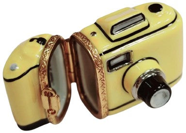 Vintage Yellow Camera Limoges Box for Collectors Porcelain Limoges beach travel French Trinket Box