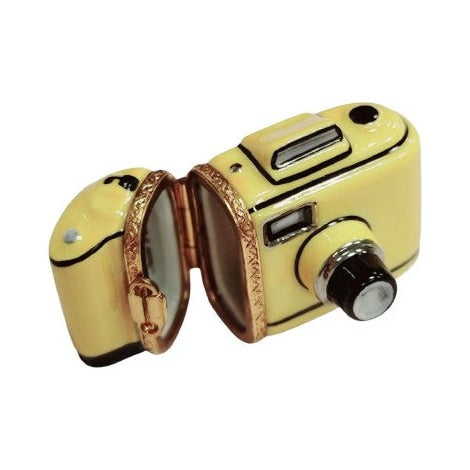 Limoges Boutique presents the Vintage 35mm Yellow Camera, a genuine Limoges box painted by hand in France