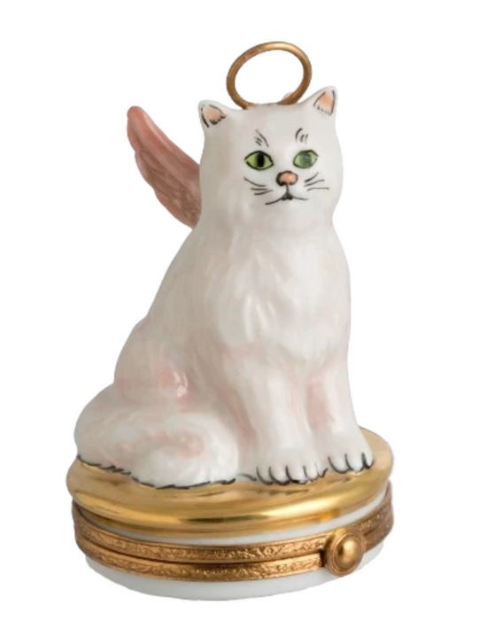 Angel Cat with Halo hand-painted Limoges porcelain box by Artoria, view 3