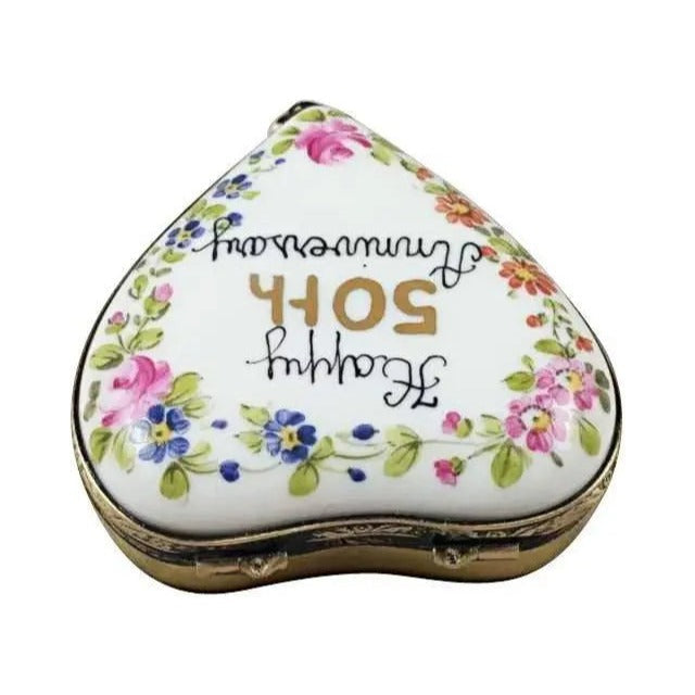 Fine art lovers will admire this 50th Anniversary Heart Limoges box