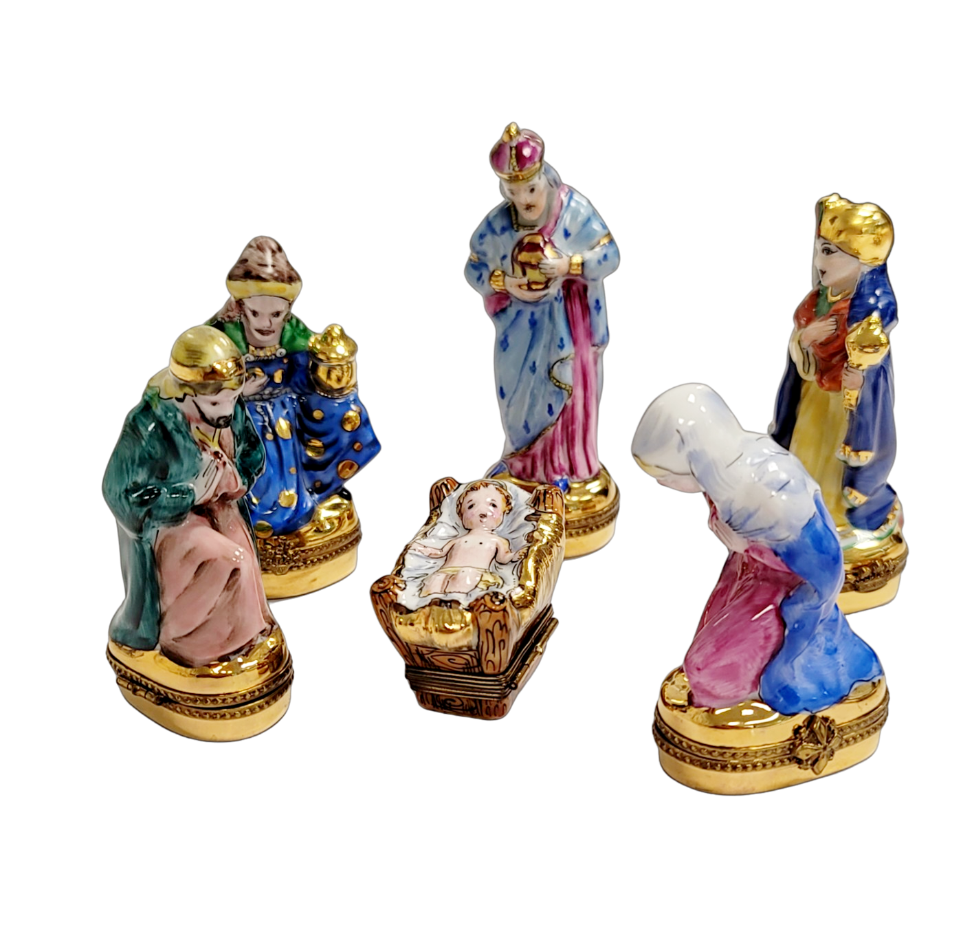 6 Piece Gold Bottom Nativity Set Limoges Box Figurine