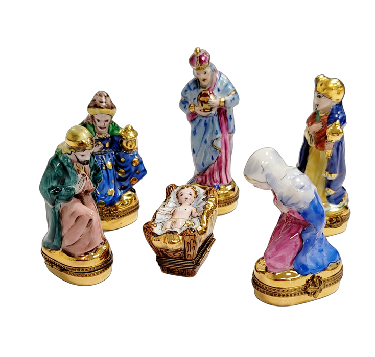 6 piece Nativity Gold Bottom Limoges Box Porcelain Figurine-nativity limoges boxes religion-CH6PIECENAT