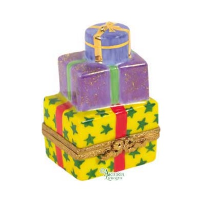 Collectible Christmas Presents Limoges box with artisan brushwork