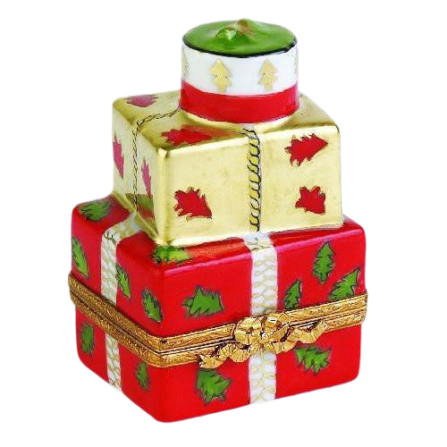 Xmas Present: Red And Gold Limoges Box Figurine - Limoges Box Boutique