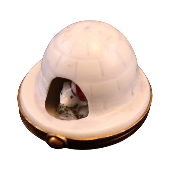 Genuine Artoria Igloo Santa Polar Bear Limoges box painted by hand in France for Christmas, from Limoges Boutique
