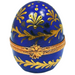 Upright Blue Gold Embellished Limoges Porcelain Egg Porcelain Limoges Trinket Box - Limoges Box Boutique