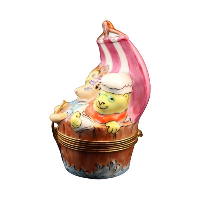 Collectible Three Men in a Tub Limoges box with artisan brushwork