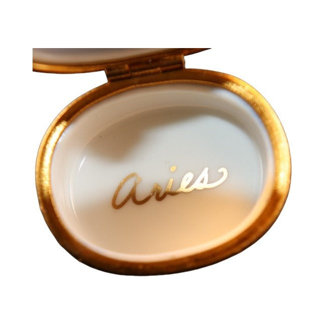 Fine French craftsmanship on the Aries Zodiac Limoges box, painted by hand